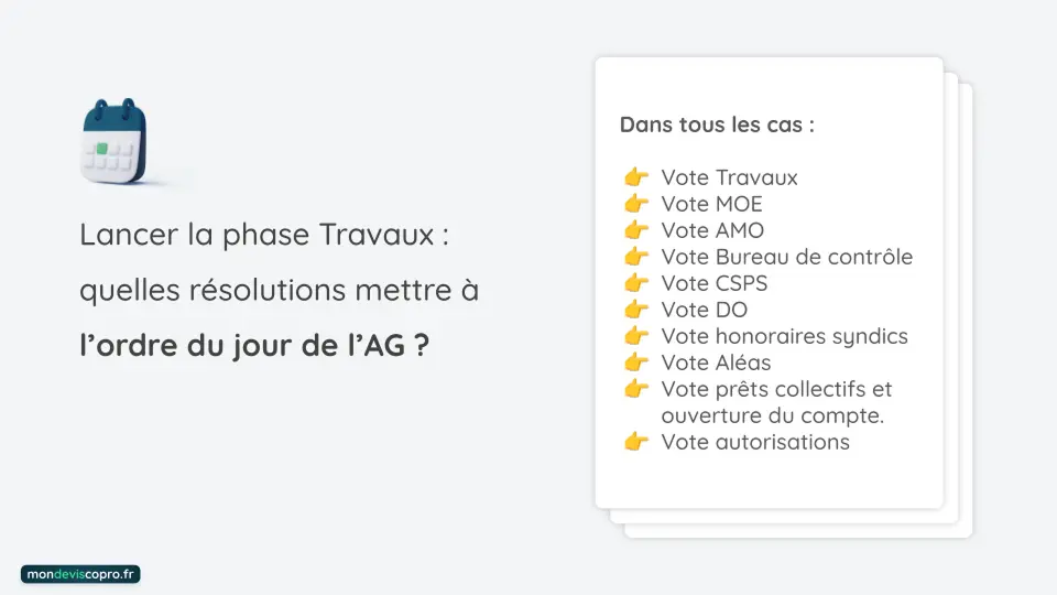 Résolutions à mettre à l'ordre du jour de l'AG pour la phase Travaux